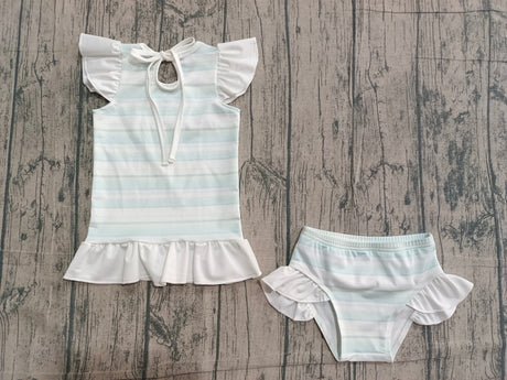 Flutter sleeves stripe girls two pieces summer swimsuit