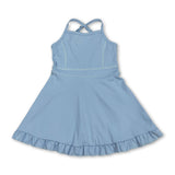 Light blue straps ruffle kids girls summer athletic dress