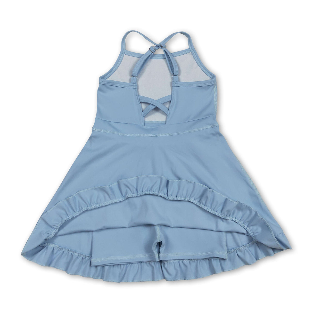 Light blue straps ruffle kids girls summer athletic dress