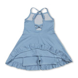 Light blue straps ruffle kids girls summer athletic dress