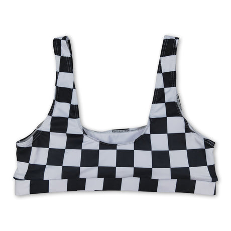 Black plaid adult women summer swim top