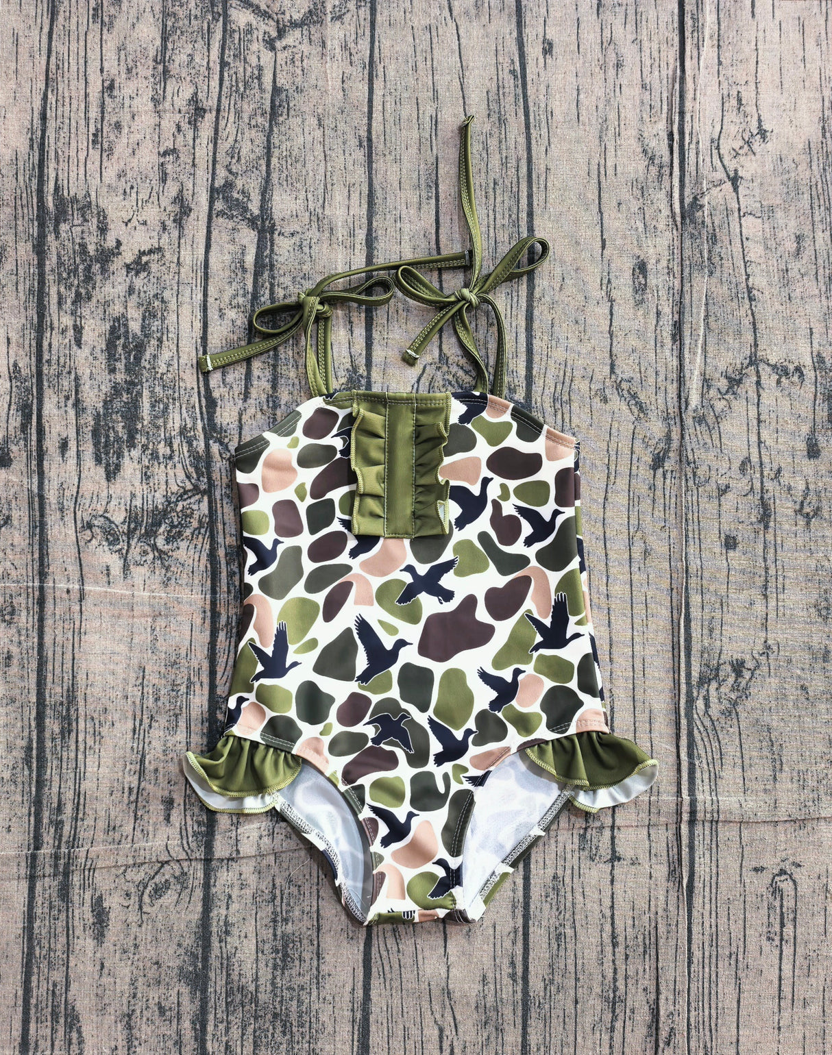 Straps duck camo hunting girls one piece swimsuit