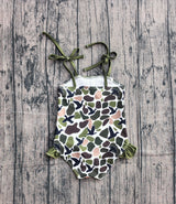 Straps duck camo hunting girls one piece swimsuit