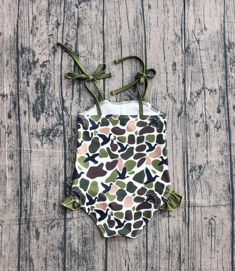 Straps duck camo hunting girls one piece swimsuit