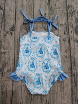 Straps bow castle stripe kids girls summer swimsuit