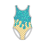 Sleeveless mint ice cream sprinkle girls one piece swimsuit
