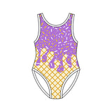 Sleeveless lalvender ice cream sprinkle girls one piece swimsuit