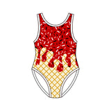 Sleeveless red ice cream sprinkle girls one piece swimsuit