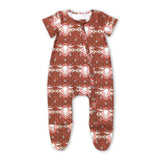 Short sleeves bull skull aztec baby footed zipper coveralls