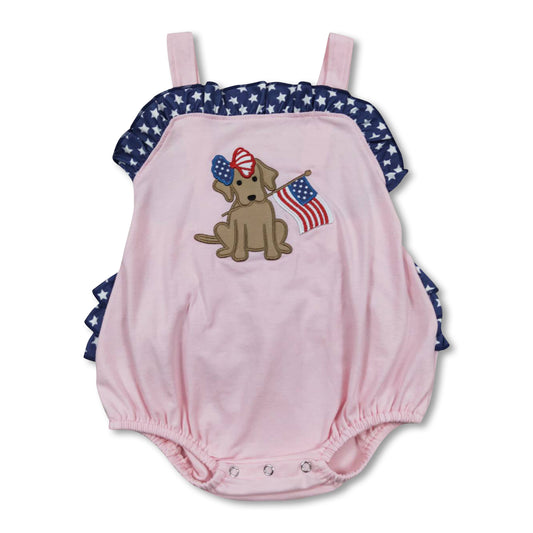 Dog flag embroidery stars baby girl 4th of july romper