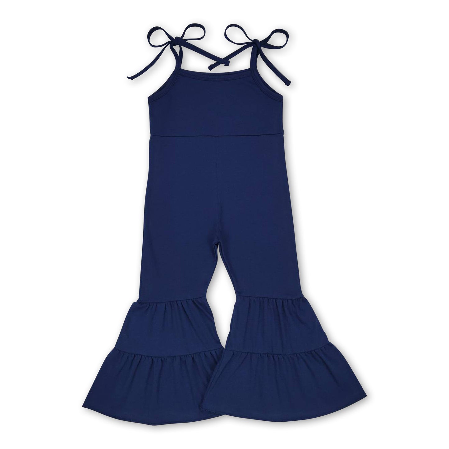 Sleeveless navy bell bottom baby girls jumpsuit