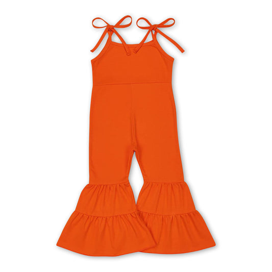 Sleeveless orange bell bottom baby girls jumpsuit