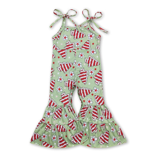 Suspender cake floral bell bottom baby girls Christmas jumpsuit
