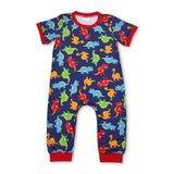 Red short sleeves dinosaur baby boy romper