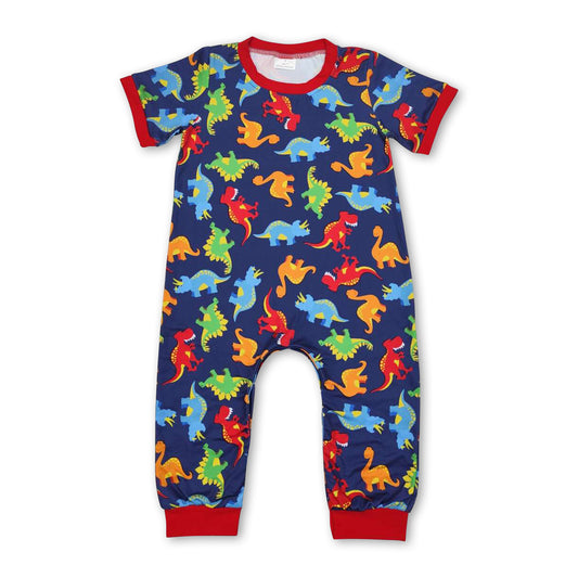 Red short sleeves dinosaur baby boy romper