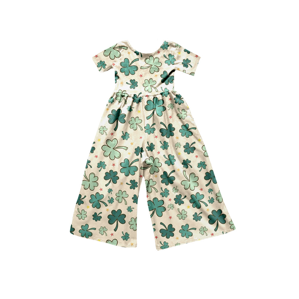 Short sleeves clover kids girls st patrick's day jumpsuit