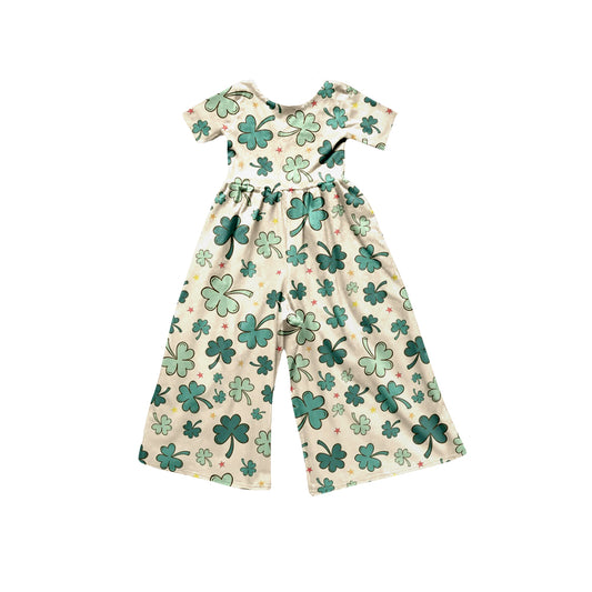 Short sleeves clover kids girls st patrick's day jumpsuit