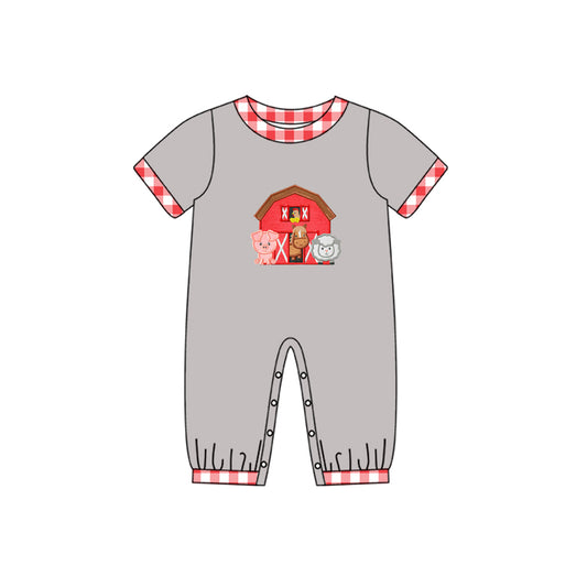 Short sleeves pig cow sheep chicken baby boy farm romper