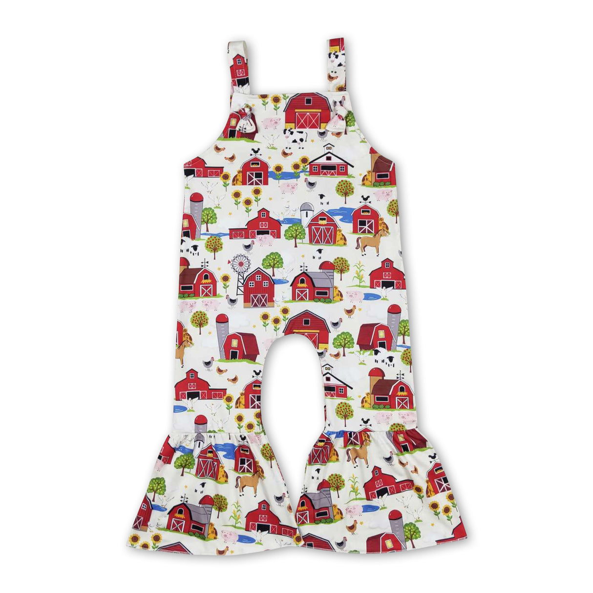 Pig cow horse chicken sleeveless baby girls farm jumpsuit