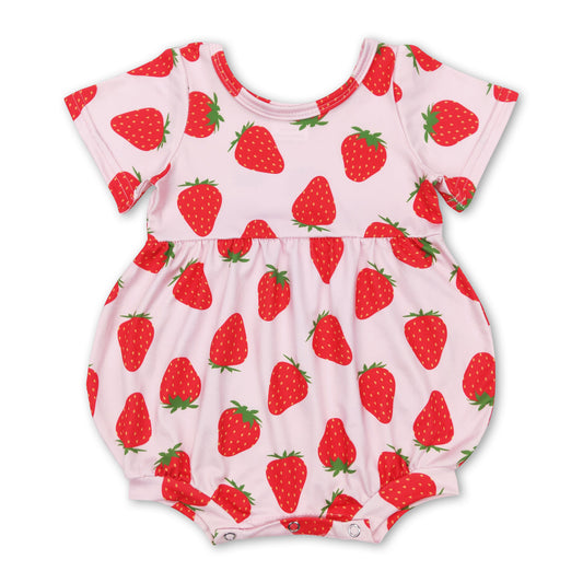 Short sleeves strawberry baby girls romper