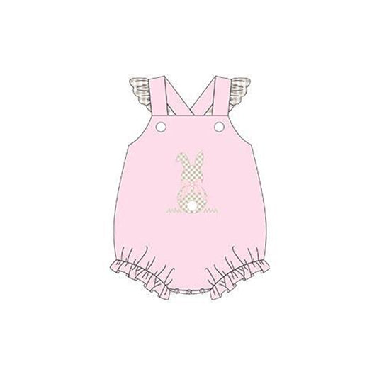 Plaid flutter sleeves pink bunny baby girls easter romper