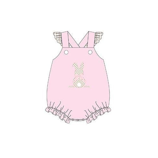 Plaid flutter sleeves pink bunny baby girls easter romper