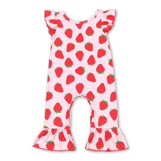 Flutter sleeves strawberry ruffle baby girls romper