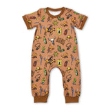 Short sleeves brown bull skull western baby rodeo romper