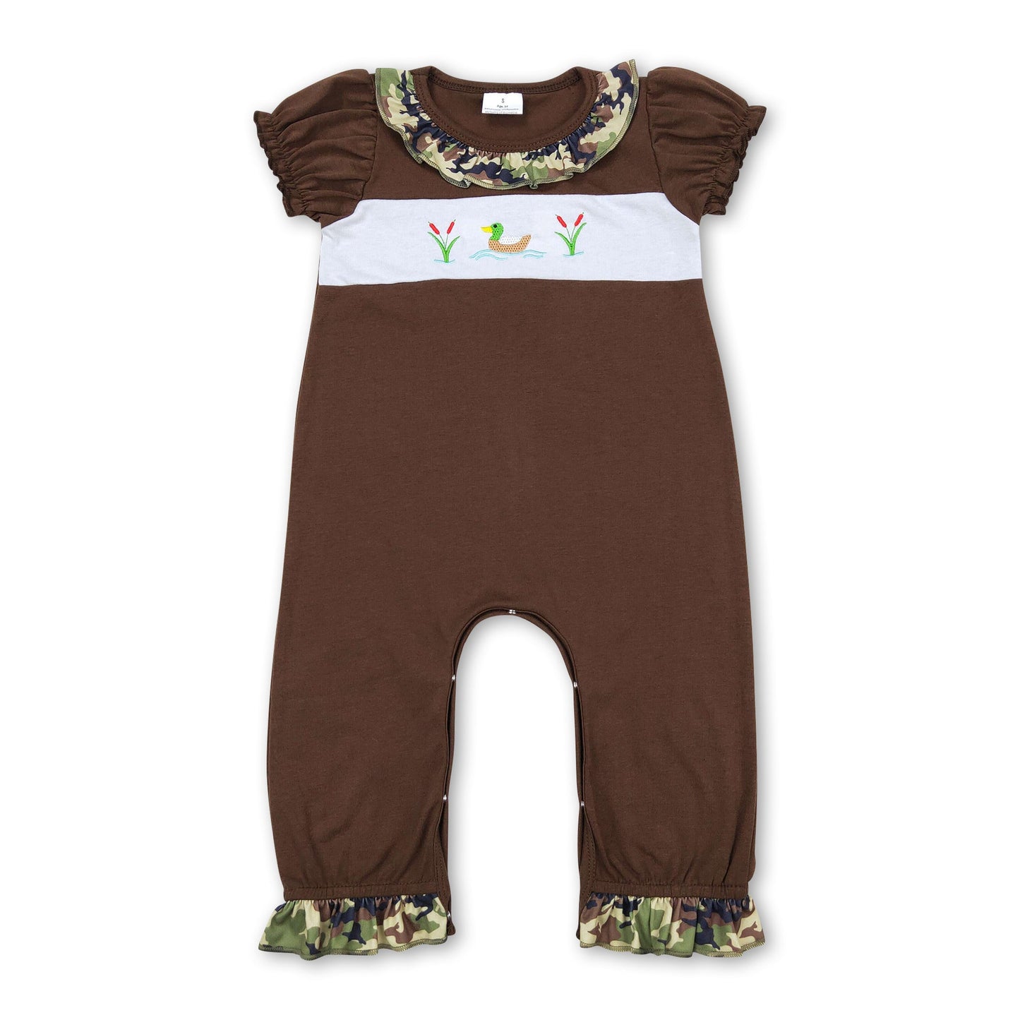 Olive duck camo short sleeves baby girls romper