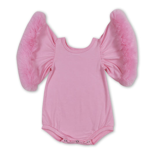 Pink fur sleeves baby girls romper