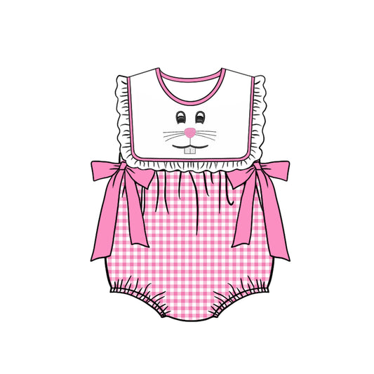 Sleeveless bunny pink plaid baby girls easter romper