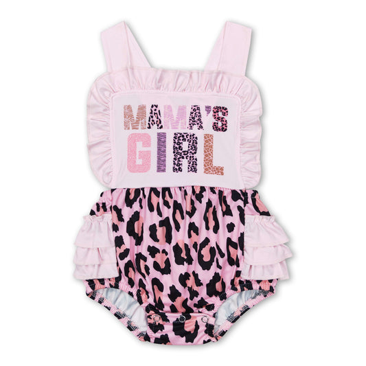 Mama's girl pink leopard bubble baby girls romper
