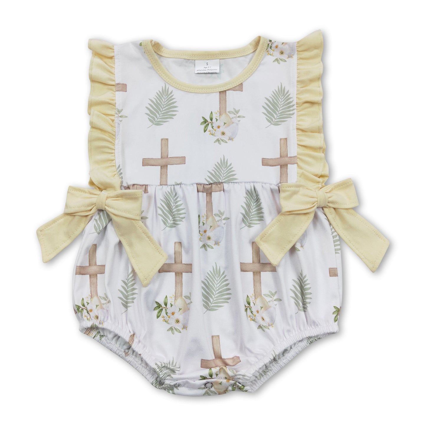 Sleeveless cross he is risen baby girls easter romper