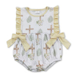 Sleeveless cross he is risen baby girls easter romper