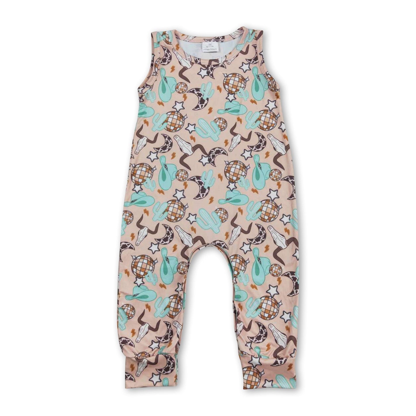 Sleeveless bull skull cactus baby kids western romper