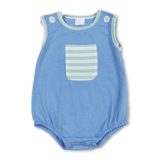 Sleeveless stripe pocket baby boyrs summer romper