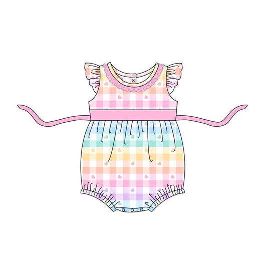 Colorful plaid heart baby girls valentine's romper