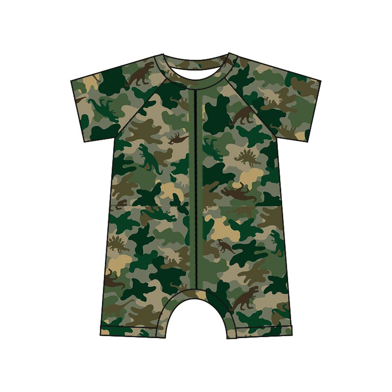 Short sleeves camo dinosaur baby boy summer romper