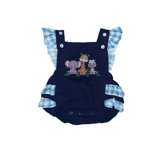 Flutter sleeves navy animal baby girls romper