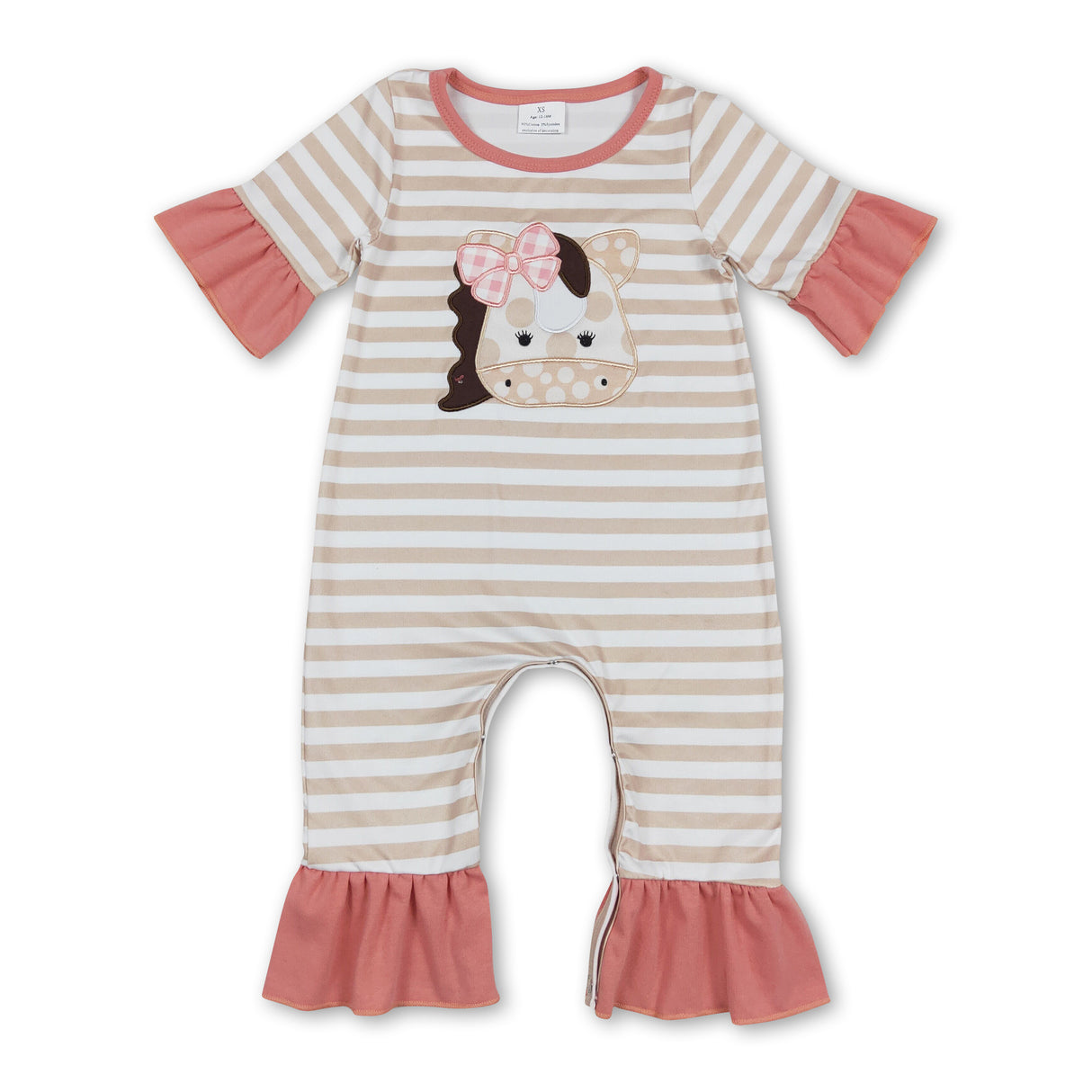 Ruffle khaki stripe cows baby girls summer romper