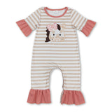 Ruffle khaki stripe cows baby girls summer romper