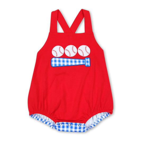 Red baseball plaid baby boys romper