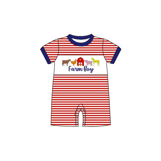 Cow chicken pig horse farm boy baby romper