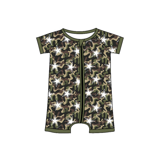 Olive camo stars short sleeves baby kids romper