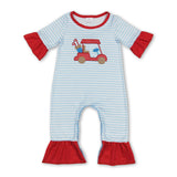 Red short sleeves golf stripe baby girls romper