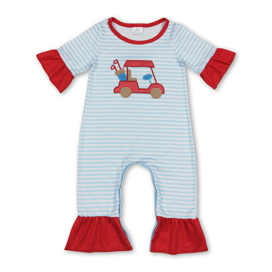 Red short sleeves golf stripe baby girls romper