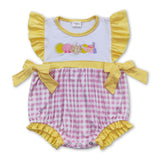 Flutter sleeves yellow pink plaid beach baby girls romper