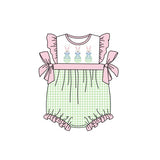 Pink green plaid eggs bunny baby girls easter romper