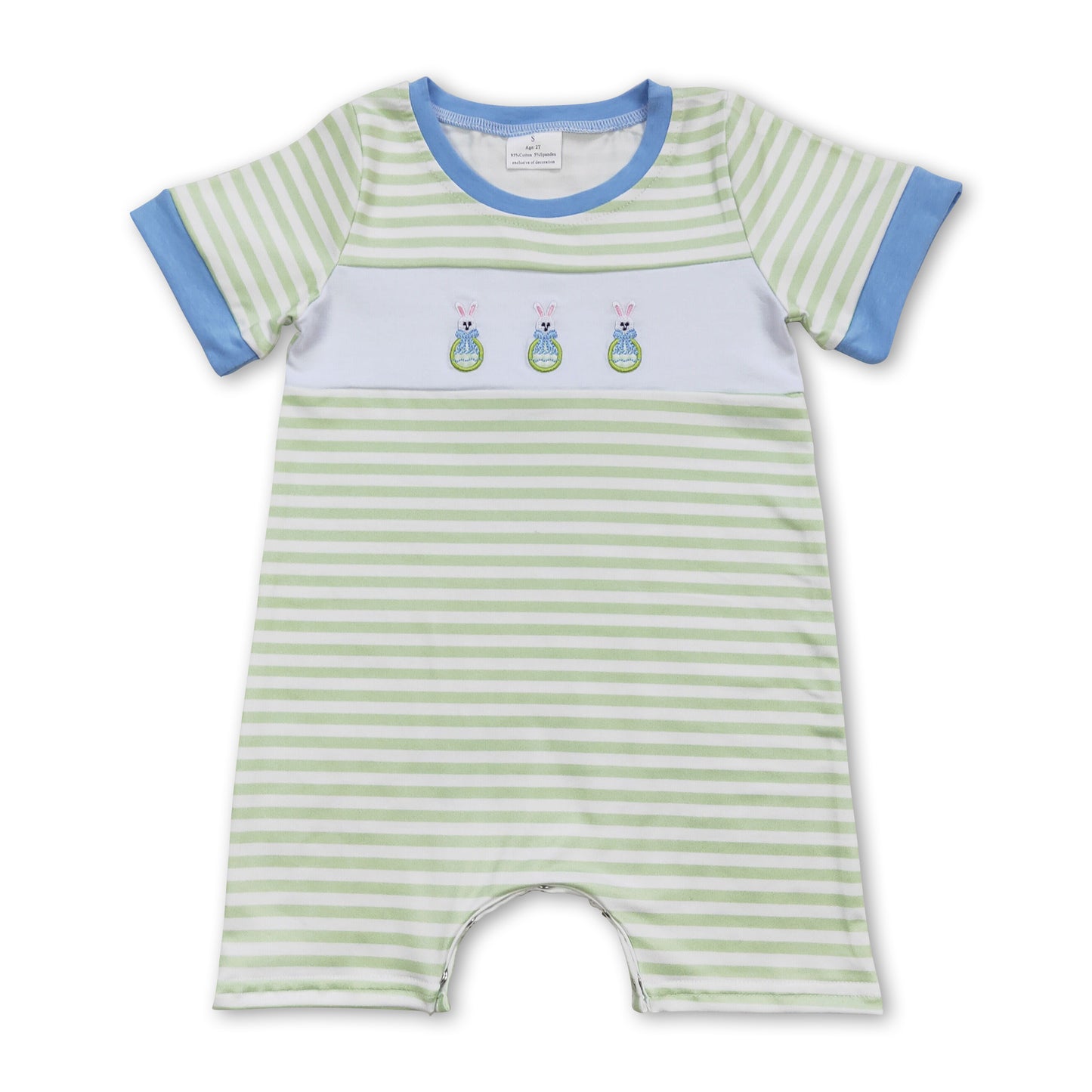 Green stripe eggs bunny baby boys easter romper