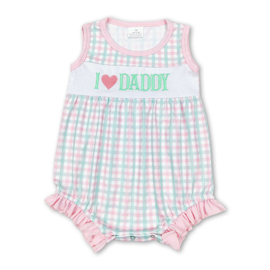 I love daddy pink plaid sleeveless father's day girls romper